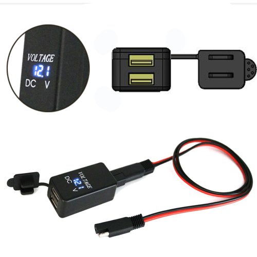 Afbeelding van Waterdichte SAE-naar-USB Adapter met Voltmeter en Dubbele USB-Oplader voor Motorfiets – Snelle Aansluiting voor Smartphone, Tablet en GPS
