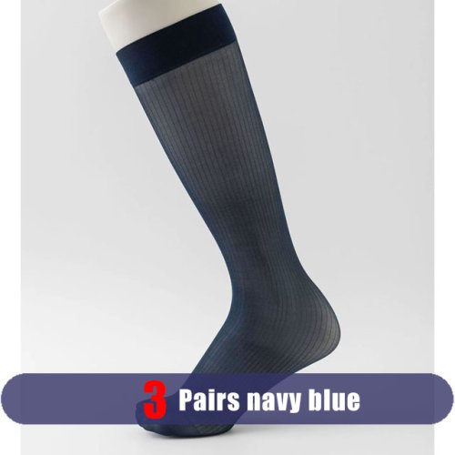 Bild von 3 Paar Sommer-Mann-Seidensocken, lang, geschäftlich, dünn, Nylon, gestreift, atmungsaktiv, weich, el...