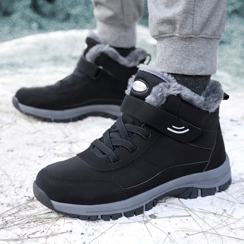 Imagen de Botas de Nieve para Hombre - Botines de Piel Cálidos, Antideslizantes con Plataforma, Ideales para Senderismo, Moto y Uso Diario en Invierno