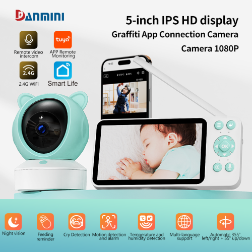 Afbeelding van Danmini 5 Tuya Babyfoon met 2K HD-camera, WiFi, Gimbal-rotatie en Mobiele App voor Volledige Controle