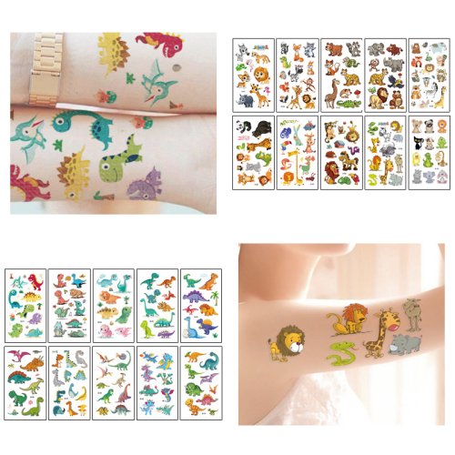 Image of Fun & Safe Temporary Tattoos for Kids – 10-Sheet Set Featuring Animals, Dinosaurs, Space, and Watches – Waterproof Face, Arm & Body Stickers – Perfect Gift for Children