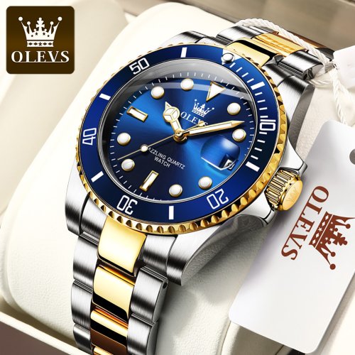 Immagine di Orologio da Uomo Classico Olevs 5885 con Movimento al Quarzo, Lancette Luminose, Calendario e Cinturino in Acciaio Inossidabile Impermeabile