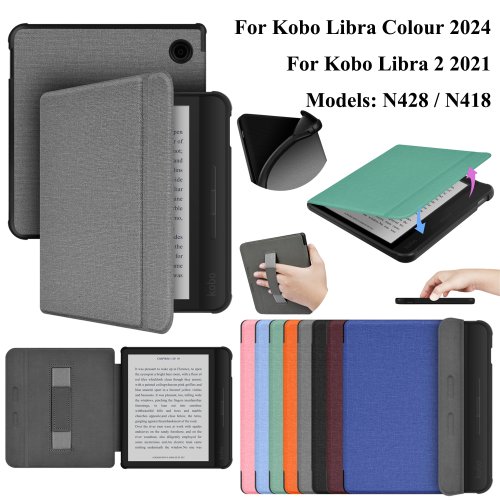 Imagen de Funda Protectora con Soporte y Correa para Kobo Libra Color 2024 y Libra 2 2021, Compatible con Modelos N428 y N418, 7 Pulgadas, Función Sleep/Wake, Diseño Elegante y Práctico