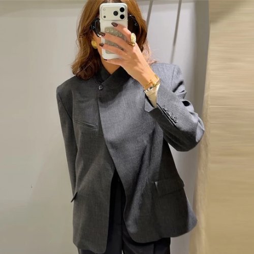 Imagen de Blazer informal para mujer, abrigo, pantalón, trajes de manga larga con solapa dividida, chaquetas sólidas para mujer, prendas de vestir exteriores informales de calle para otoño 2025