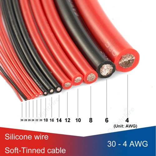 Imagen de Cable Eléctrico para Panel Solar de Silicona Resistente al Calor, Rojo y Negro, Calibre 24 a 4 AWG, Ideal para Baterías de Coche y Sistemas Solares