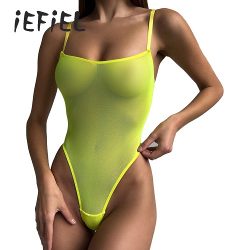 Image of Elegant See-Through Mesh High-Cut Thong Swimsuit – Sexy Monokini One-Piece Bathing Suit for Pool and Beach