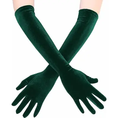 Image de Gants longs en velours noir et bordeaux pour femme, élégants jusqu'au coude