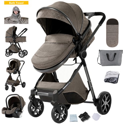 Afbeelding van Lichtgewicht 3-in-1 Kinderwagen met Wieg voor Pasgeborenen