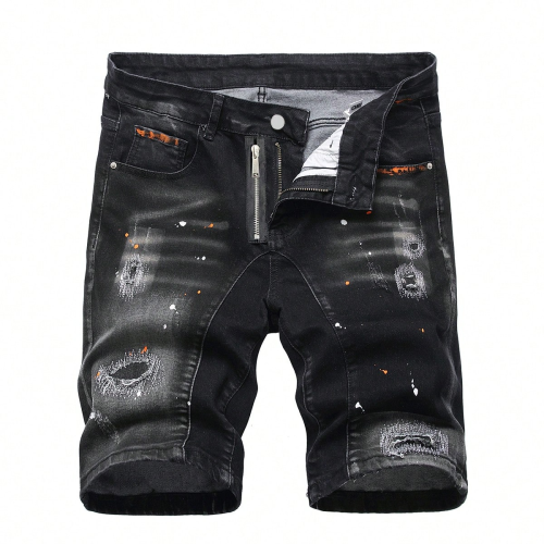 Afbeelding van Stijlvolle Heren Denim Shorts met Stretch – Knielengte, Rechte Snit, Casual en Comfortabel voor Dagelijks Gebruik