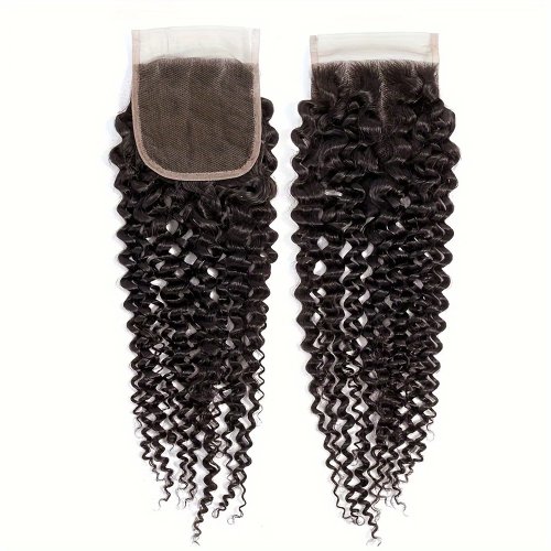 Afbeelding van Diepe Golf 4x4 Vetersluiting Braziliaans Remy 100% Echt Haar – Maagdelijk Menselijk Haar met Gratis Deel en Pre-Geplukt Babyhaar