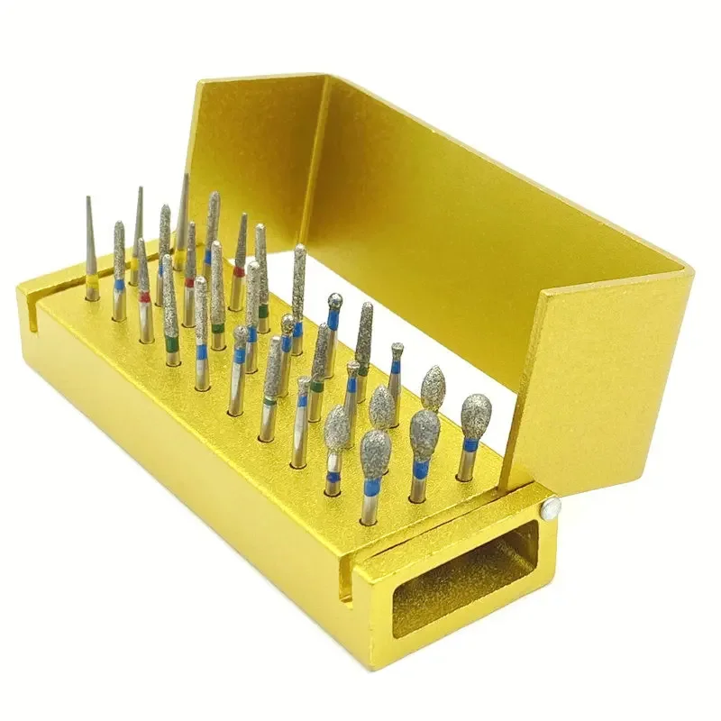 Afbeelding van Tandheelkundige 30 Stuks Tandheelkundige Diamant Burs Boor Desinfectie Blok Hoge Snelheid Handstuk Burs Houder Alumimum Instrumentenset