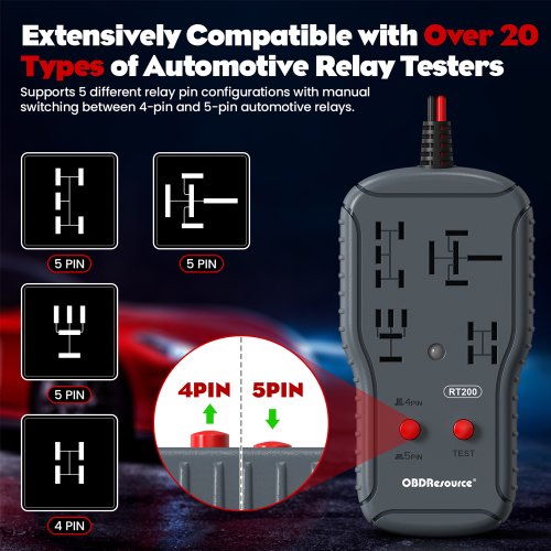 Imagen de Probador de Relé para Coche Profesional - Herramienta de Diagnóstico para Relés de 4 y 5 Pines con Comprobador de Voltaje y Batería 12V/24V
