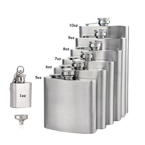 Image of Stainless Steel Hip Flask with Funnel Pocket – 1 oz, 4 oz, 5 oz, 6 oz, 7 oz, 8 oz, 9 oz, 10 oz Options for Whiskey, Alcohol, and Spirits – Durable Screw Cap Design for Outdoor Adventures and Events