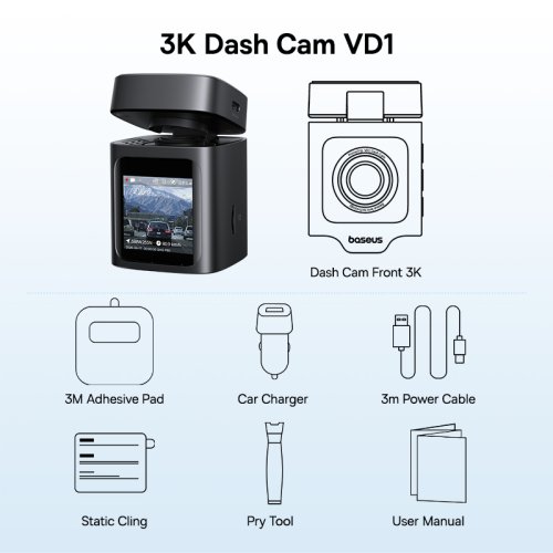 Imagen de Baseus 3K Dash Cam VD1 cámara frontal y trasera HD GPS incorporado Galileo supercondensador coche DVR cámara grabadora soporte 24H estacionamiento