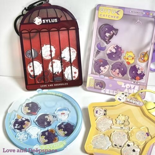 Image of Love and Deepspace Anime Cosplay Acrylic Keychain Featuring Sylus, Xavier, Zayne, and Rafayel - Official Shake Game Pendant Toy for Fans