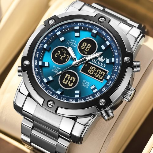 Afbeelding van Stijlvolle Herenhorloge met Waterdichte LED-Wekker
