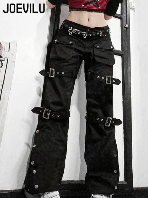 Bild von Y2K Cargo Jeans mit Metallknopf – Hohe Taille & Tiefem Schritt