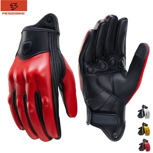 Afbeelding van Retro Rood Lederen Motorhandschoenen Heren Dames Ademend Geperforeerd Motorracehandschoenen Touchscreen Motocross Moto Handschoen