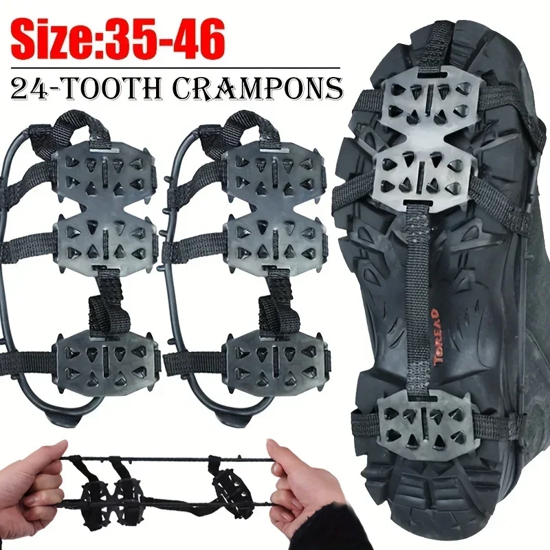 Garra de Hielo Antideslizante con 24 Dientes para Zapatos, Funda Protectora para Caminar, Escalar, Senderismo, Correr y Cazar en Nieve y Hielo