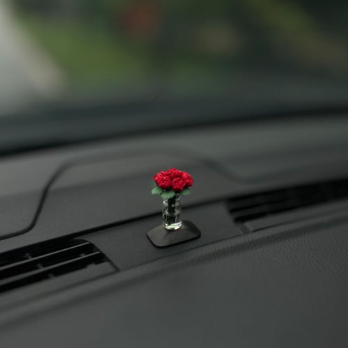 Image of Natural Mini Rose and Sunflower Vase for Car Center Console – Elegant Interior Decor Ornament for Auto Dashboard and Gift