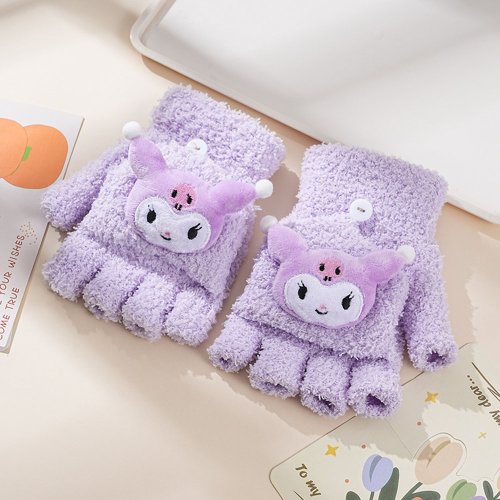 Afbeelding van Kawaii Sanrio Kinderhandschoenen met Kuromi en My Melody - Warme, Koudbestendige Winterhandschoenen van Pluche met Touchscreen Functie voor Kinderen