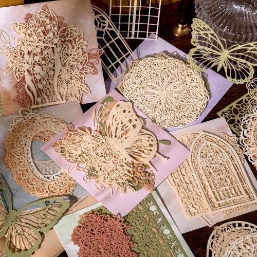 Image of Elegant Hollow Butterfly Lace Paper Flowers for Scrapbooking, DIY Albums, and Craft Projects – 10-Piece Set