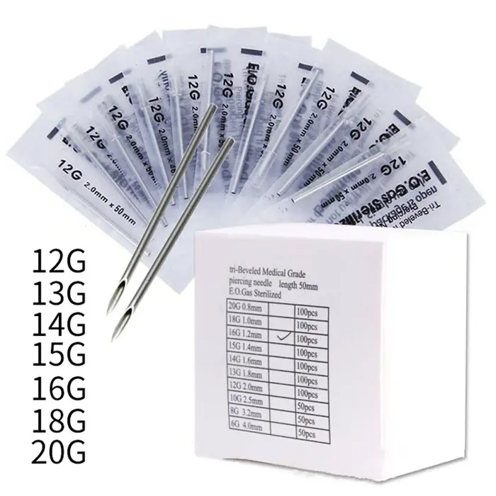 Image de Kit de Piercings Jetables en Acier Inoxydable 316 - 100 Pièces