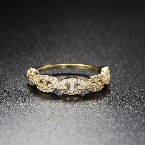 Immagine di Anello di collegamento hip hop per donne, anelli impilabili con zirconi micro intarsiati in oro, gioielli femminili moderni e audaci, accessori punk di moda all'ingrosso