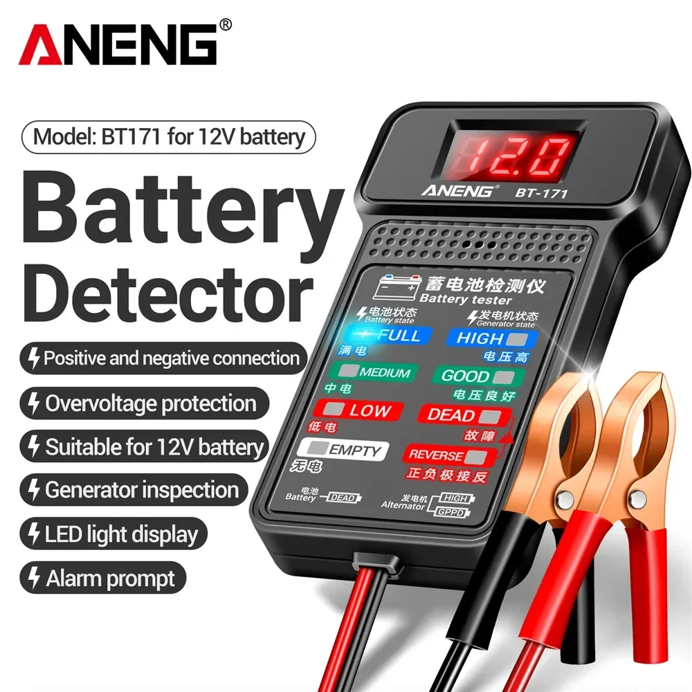 Bild von ANENG BT-171 Multifunktions-Batterietester 12V – Präzise Akkuprüfung für Autoreparatur und Elektrohandwerk mit LED-Rücklichtdisplay