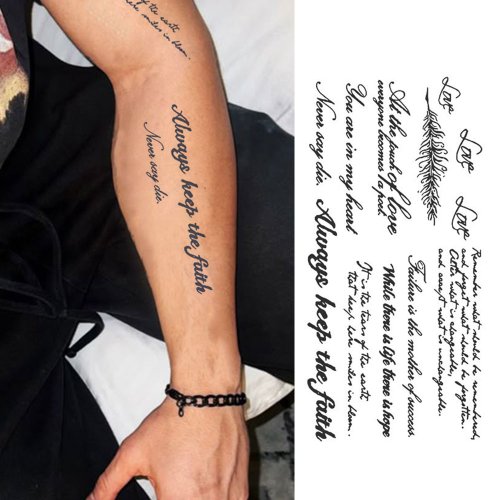 Bild von Wasserdichte Temporäre Tattoo-Aufkleber mit Schwarz-Tinte – Dauerhafte Englische Worte in Feder-Schriftart für Männer und Frauen, Ideal für Arme und Körperkunst
