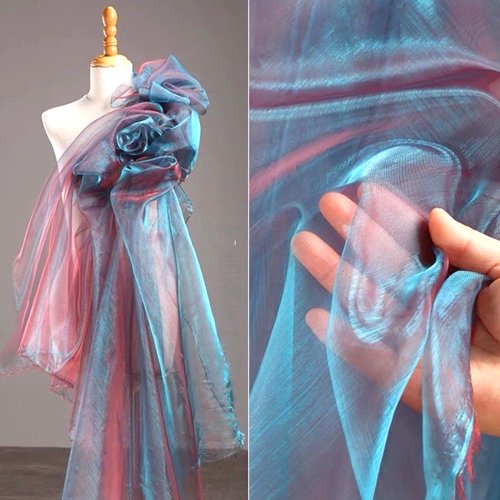 Imagen de Tela de Organza Iridescente con Degradado Intermitente por Metro – Ideal para Vestidos de Noche, Moda Brillante y Decoración de Escenarios