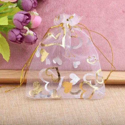 Image de Sacs Cœur Organza 7x9cm - 50 pcs