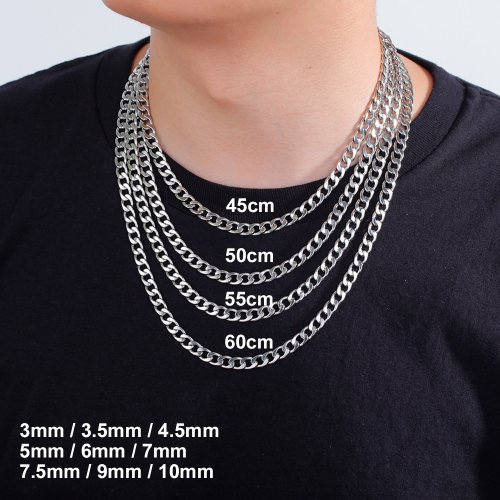 Image of Stainless Steel Cuban Chain Necklace for Men – 3mm & 10mm Figaro Box Chain Choker in Punk Style, Available in 45cm, 50cm, 60cm Lengths