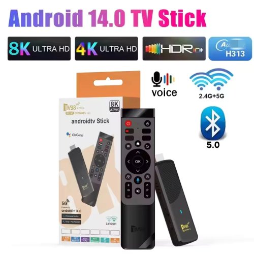 Bild von 2026 TV98 ATV X9 TV Stick mit 1 GB RAM und 8 GB Speicher, Android 14.0, Allwinner H313 Viacore-Prozessor, WLAN 5G, Bluetooth 5.0, Sprachfernbedienung, Smart Assistant, HD 4K/8K, IPTV-Unterstützung