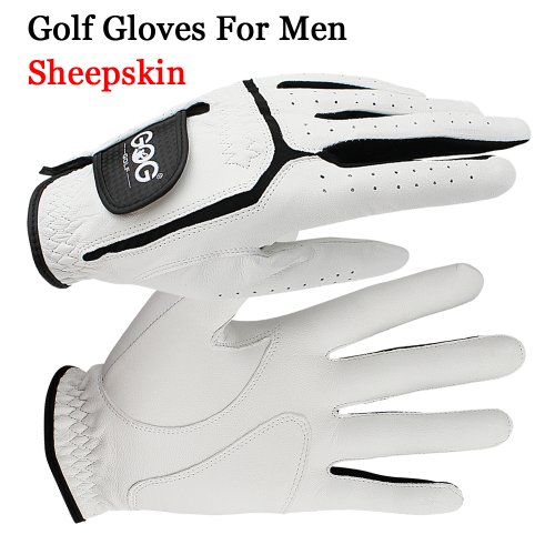 Bild von Professionelle Golfhandschuhe aus echtem Schaffellleder für Herren – Weiße und schwarze Lycra-Handschuhe mit Palmverdickung, ideal als Geschenk für Golfer