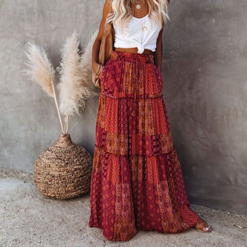 Immagine di Gonna Lunga Boho Y2K Estiva con Vita Alta