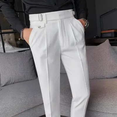 Image de Pantalon Costume Homme Coupe Ajustée - Style Anglais Élégant 2024