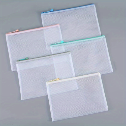 Immagine di Borsa con Cerniera in Rete da 10 Pezzi – Borse Organizzatrici per Puzzle e Materiali Didattici, Formato A4, 5 Colori, Ideali per l'Organizzazione dell'Aula