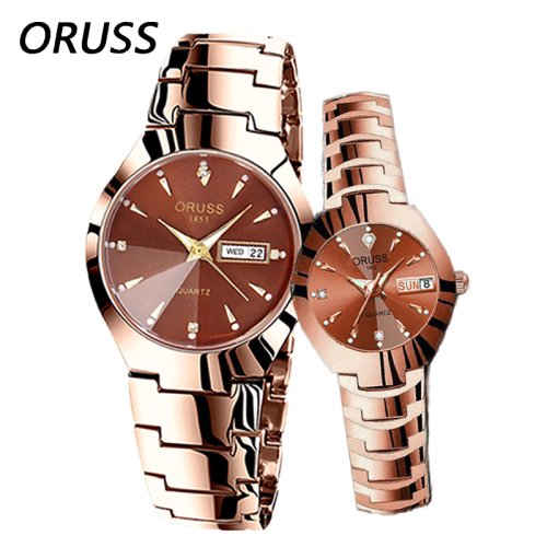 Immagine di Orologio da Polso per Coppia in Acciaio Inossidabile con Display Settimanale, Orologio al Quarzo Impermeabile e di Lusso per Uomo e Donna