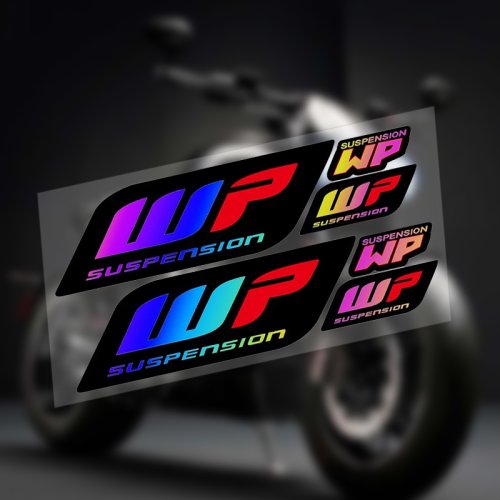 Immagine di Adesivi per Ammortizzatori Moto WP - Decalcomanie per Forcella e Sospensioni, Accessori Stilistici per Kawasaki, Honda, Suzuki, Ducati, Benelli