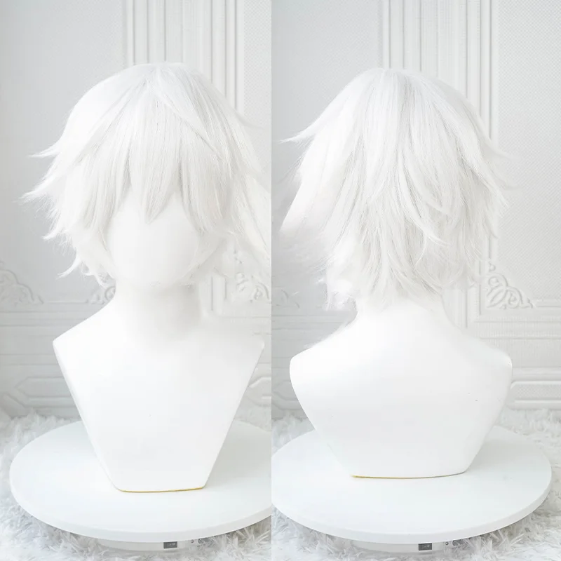 Immagine di Parrucche Cosplay Anime Kaneki Ken Parrucche corte bianche soffici Benda sull'occhio Capelli sintetici resistenti al calore Gioco di ruolo per feste