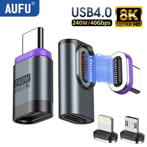 Image of USB4 0 Magnetic Type-C Adapter with 240W Power Delivery and 40Gbps Data Transfer for Thunderbolt 4/3, MacBook Compatible 90-Degree Elbow Connector