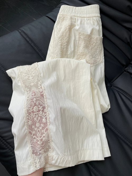 Bild von Zoki Spitze Patchwork Süße Hosen Frauen Casual Koreanische Hohe Taille Mode Gerade Hosen Lose Chic Weibliche Sommer Design Hosen