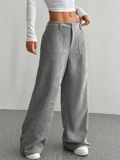 Bild von Frauen Herbst Winter Cord Hose Mode Retro Neue In Breite Bein Hosen Dame Casual Hohe Taille Feste Hosen Straße Chic Kleidung