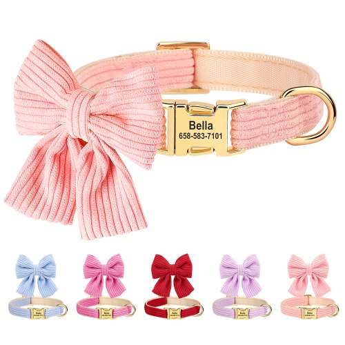 Imagen de Collar de Perro Personalizado con Pajarita Grande, Collar de Identificación Grabado Gratis, Accesorio Elegante para Perros Pequeños y Medianos