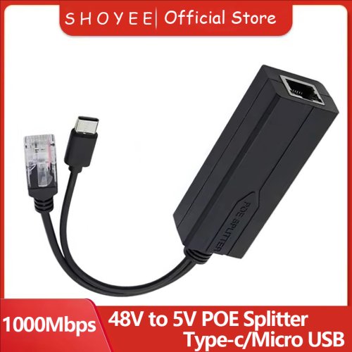 Image of 48V to 5V POE Splitter with Micro USB and Type-C Output for 100m/1000m IP Cameras – Compatible with Huawei and Hikvision Security Systems