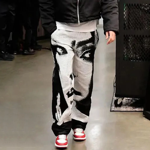 Zdjęcie Y2K Fashion Men Vintage USA Street Sports Casual Straight Cargo Pants Męskie spodnie do koszykówki w stylu gotyckim z nadrukiem ludzkiej twarzy