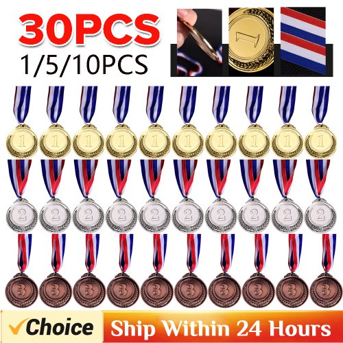 Bild von 1-30 stücke Metall Award Medaillen mit Halsband Gold Silber Bronze Preise Auszeichnung Medaille für Sport wettbewerb Spiele Souvenir Geschenk