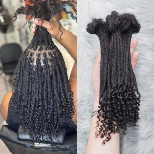 Image of Natural Human Hair Dreadlock Extensions with Curly Ends – 8 to 12 Inch Handmade Curled Tail Locks, 10 Strands for Women and Men