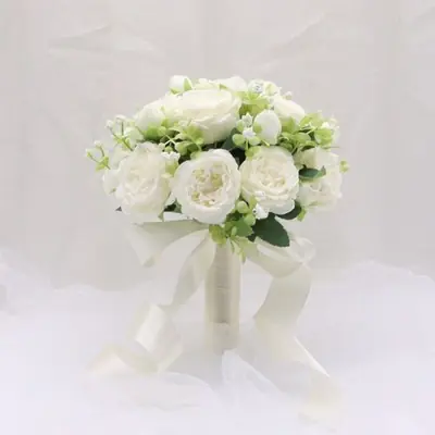 Image de Bouquet de Roses Blanches Artificielles - Élégance Intemporelle